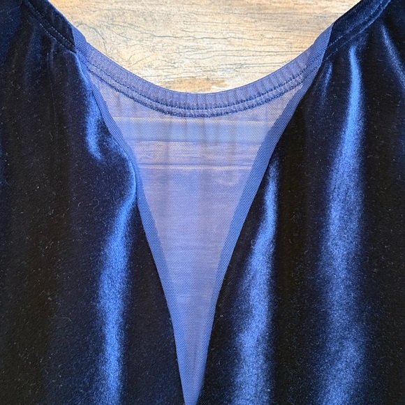 Luckyleo Royal Blue Leotard with Velvet and Mesh Accents - Picture 2 of 8